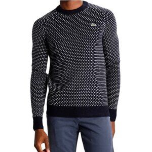 Lacoste L!VE Mens Wool Sweater Sz S Navy Patterned Crewneck Preppy Heritage